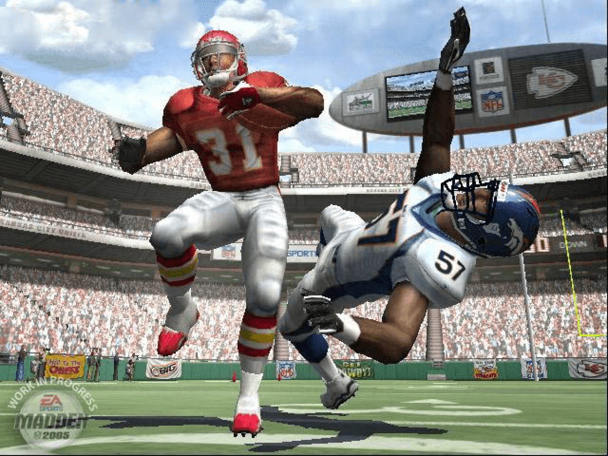 Madden NFL 2005 Xbox for football sports video game fans featuring NFL teams and players Franchise Mode online multiplayer enhanced defensive controls realistic gameplay season management competitive matches classic EA Sports action collectible gaming appeal gameplay