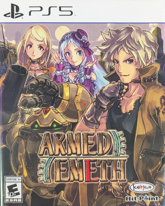 Armed Emeth [Limited Run #030] for PlayStation 5 (PS5) at Gamers INC, featuring a classic JRPG adventure where you pilot customizable Golems through a vast desert world, upgrading your mechanical companions with specialized weaponry and equipment to take down formidable bounties and unravel a grand conspiracy front cover