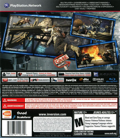 Inversion back cover art for PlayStation 3 PS3 video game