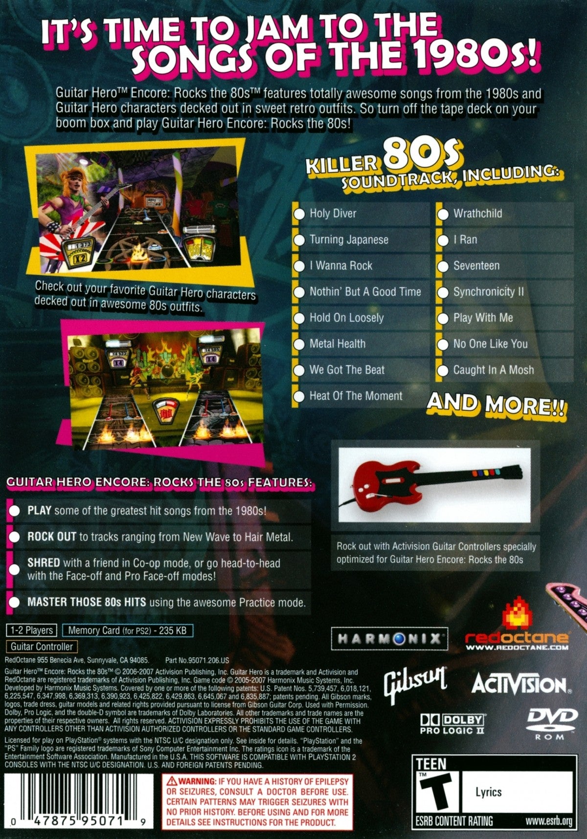 Guitar Hero: Encore Rocks the 80's back cover art for PlayStation 2 (PS2) video game
