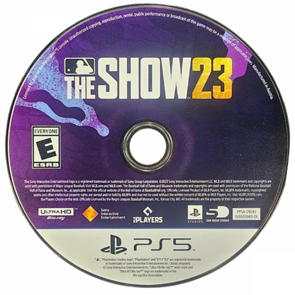 MLB The Show 23 PlayStation 5 PS5 video game featuring realistic baseball simulation gameplay Major League Baseball teams and players batting pitching fielding base running franchise mode Road to the Show career mode Diamond Dynasty team building competitive multiplayer stadiums and authentic baseball action classic PlayStation 5 sports gaming retro video game collection collectible gaming appeal game disc