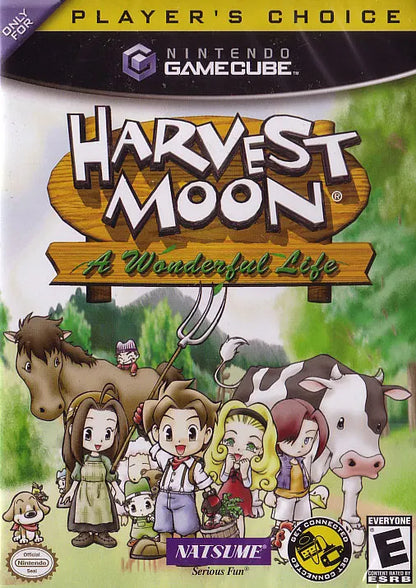 Harvest Moon: A Wonderful Life [Player's Choice] cover art for GameCube (GC) farming life simulation role-playing video game