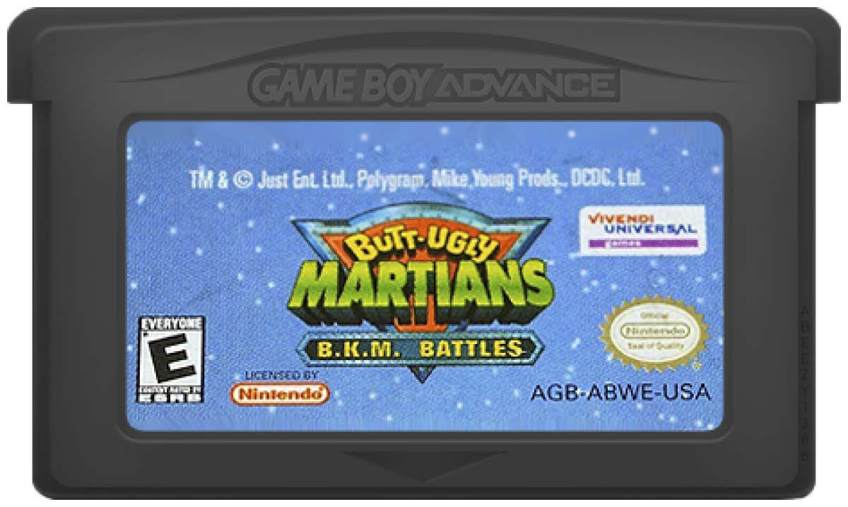 Butt-Ugly Martians: BKM Battles Nintendo Game Boy Advance GBA for action strategy retro video game fans featuring alien battles tactical combat cartoon inspired characters futuristic sci fi missions team based gameplay classic handheld gaming collectible gaming appeal cartridge