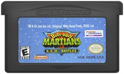 Butt-Ugly Martians: BKM Battles Nintendo Game Boy Advance GBA for action strategy retro video game fans featuring alien battles tactical combat cartoon inspired characters futuristic sci fi missions team based gameplay classic handheld gaming collectible gaming appeal cartridge