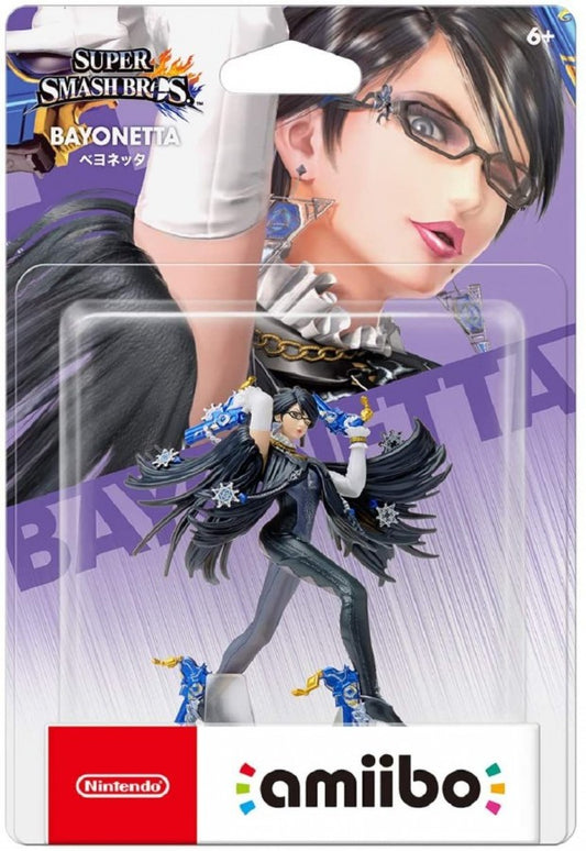 Bayonetta Super Smash Bros Amiibo sealed figure featuring the stylish witch from the Bayonetta series in dynamic pose with detailed sculpt NFC functionality for in game bonuses compatible with Nintendo Switch Wii U and 3DS and collectible Nintendo figure from the Super Smash Bros series in box