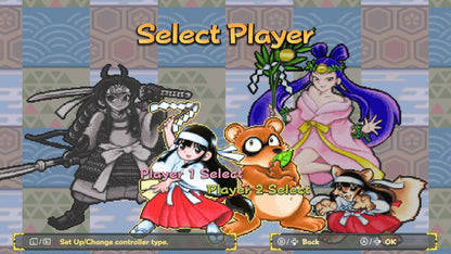 Pocky and Rocky Reshrined Nintendo Switch NS video game featuring top down action shooter gameplay Pocky and Rocky characters yokai battles magical attacks enemy waves forest environments cooperative gameplay challenging stages and classic Nintendo Switch gameplay retro video game collection collectible gaming appeal gameplay