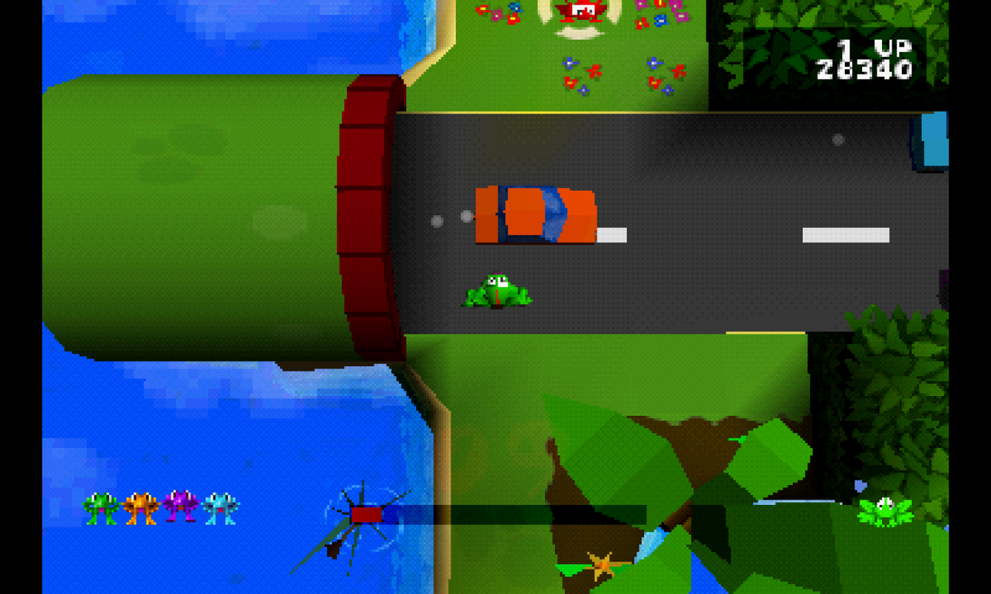 Frogger gameplay for PlayStation 1 (PS1) retro video game