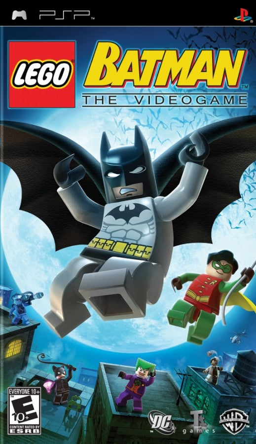 LEGO Batman The Videogame PlayStation Portable PSP for retro video game enthusiasts featuring action adventure gameplay LEGO styled Batman universe characters cooperative inspired puzzle solving comic book themed missions platforming challenges humorous storytelling and collectible gaming appeal front cover