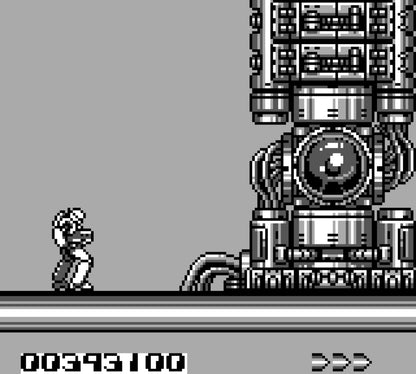 Battle Unit Zeoth [Missing Manuals/Inserts] for Game Boy (GB) featuring a sci fi top down shooter where you pilot a transforming mech tank through intense missions; blast enemies collect upgrades and survive challenging stages in this boxed copy missing the original manuals and inserts gameplay screenshot