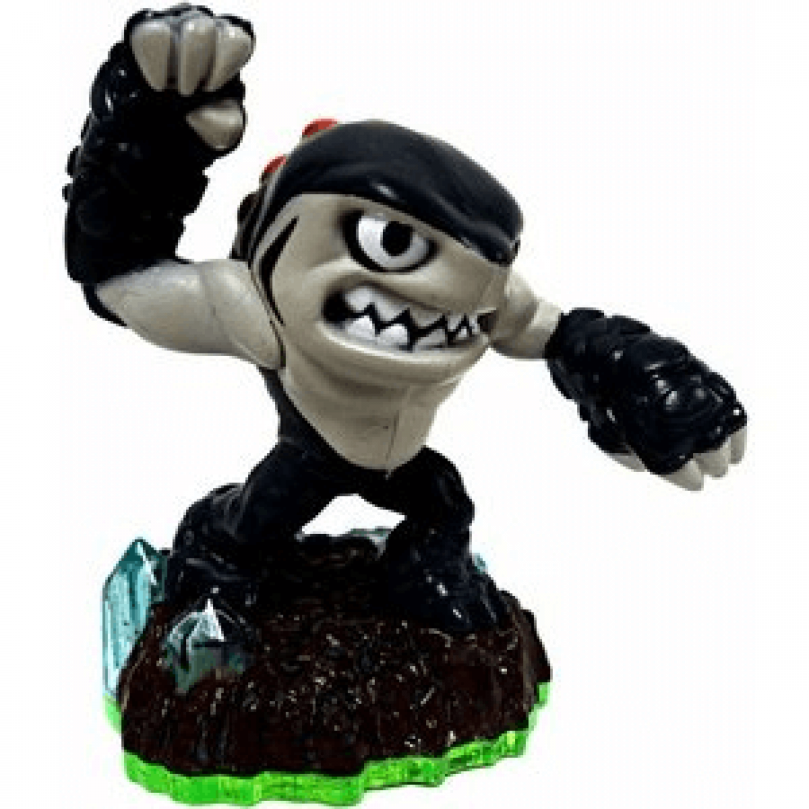 Terrafin Skylanders Spyro’s Adventure figure, earth element shark boxer with blue skin, muscular build, and oversized stone gauntlets, posed in fighting stance, detailed collectible toy on portal base from Skylanders Spyro’s Adventure series