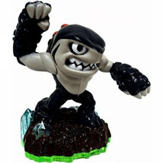 Terrafin Skylanders Spyro’s Adventure figure, earth element shark boxer with blue skin, muscular build, and oversized stone gauntlets, posed in fighting stance, detailed collectible toy on portal base from Skylanders Spyro’s Adventure series