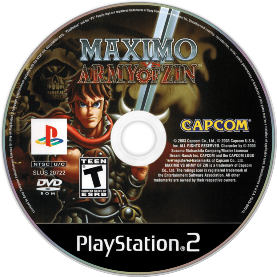 Maximo vs Army of Zin PS2 Sony PlayStation 2 action platformer hack and slash game Capcom sequel armored knight combat undead robot army dungeon exploration challenging gameplay retro gaming PlayStation 2 software video game title disc