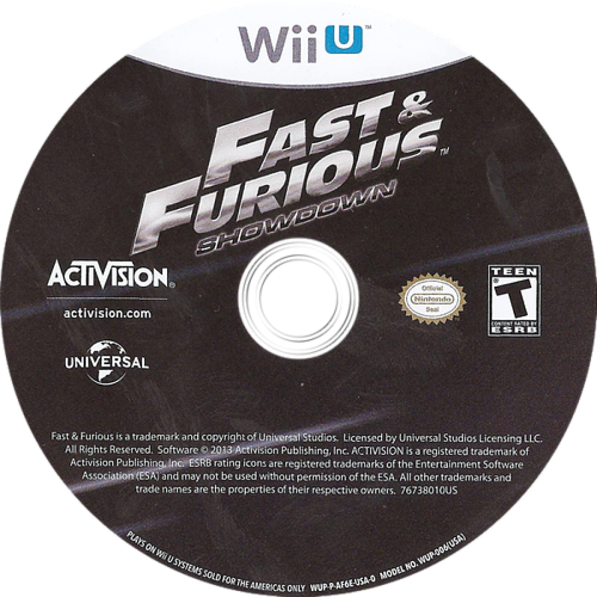 Fast and Furious Showdown disc cover art for Nintendo WII U racing video game. 