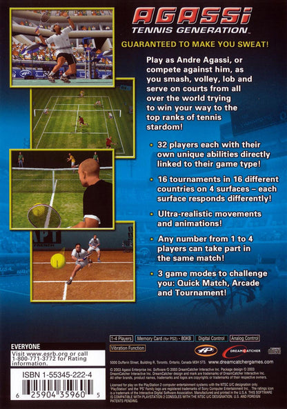 Agassi Tennis Generation PS2 sports tennis video game back cover art