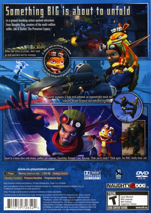 Jak II back cover art for PlayStation 2 (PS2) video game