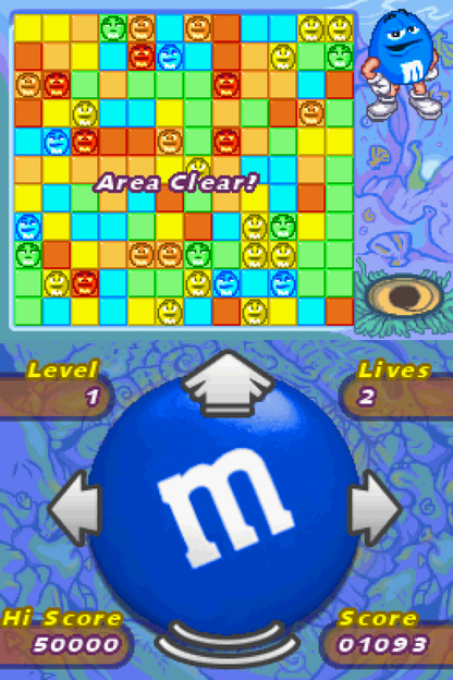 M&M’s Break’Em Nintendo DS video game, puzzle action gameplay, candy-themed adventure, family-friendly handheld console title gameplay screenshot