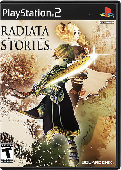 Radiata Stories – PlayStation 2 (PS2) video game cover image, action role-playing game.