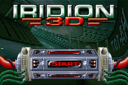Iridion 3D Game Boy Advance GBA video game featuring futuristic shoot em up gameplay 3D space environments spaceship combat enemy waves power ups challenging levels boss battles and classic handheld action retro video game collection collectible gaming appeal start screen