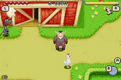 Barnyard Game Boy Advance GBA gameplay for retro video game enthusiasts featuring farm themed adventure gameplay mini game collections open farm exploration animal character activities lighthearted story missions and portable handheld casual gaming experience and collectible gaming appeal