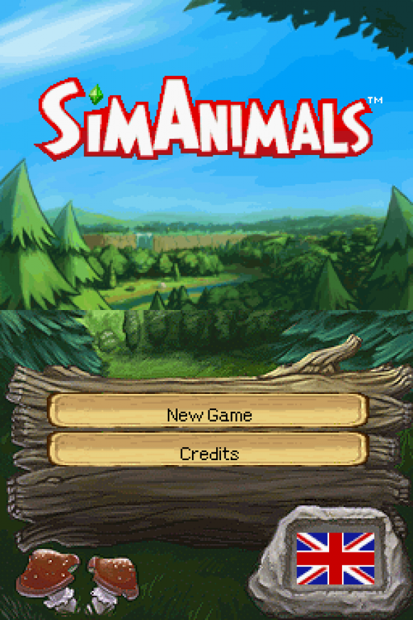 SimAnimals PAL for Nintendo DS with animal interaction and wilderness exploration simulation theme main menu