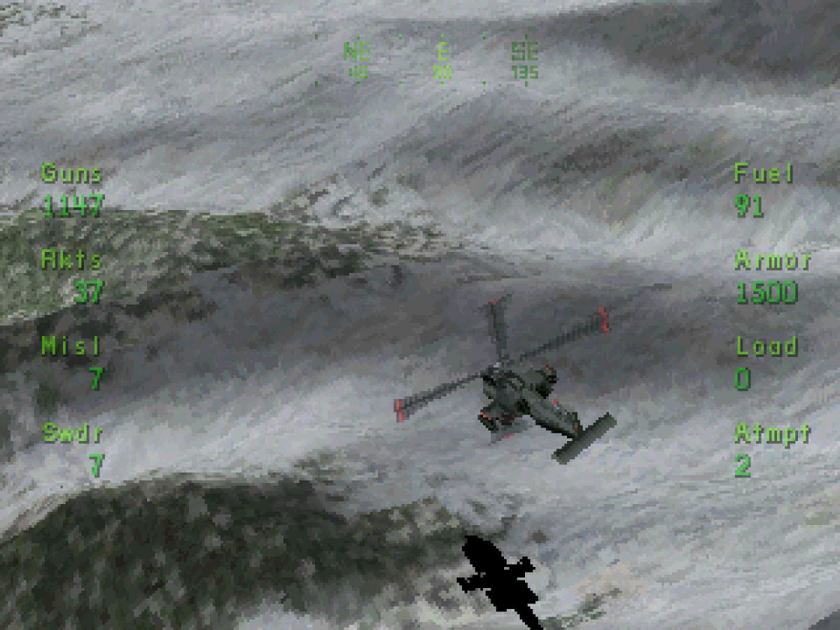 Soviet Strike Sega Saturn isometric helicopter action shooter military arcade combat desert jungle missions FMV style briefing sequences Electronic Arts Strike series gameplay retro gaming Sega Saturn software video game title gameplay 