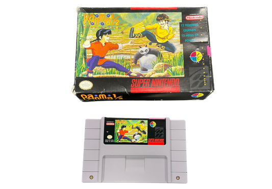 Ranma 1/2 Hard Battle Super Nintendo Entertainment System SNES for retro video game enthusiasts featuring anime inspired fighting gameplay one on one martial arts battles colorful character roster special moves competitive action classic 16 bit graphics and collectible gaming appeal front cover art cartidge