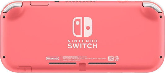 Nintendo Switch Lite system in coral featuring a compact handheld design built for portable gaming back facing