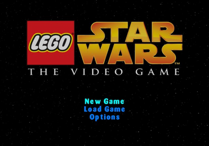 LEGO Star Wars The Video Game Player’s Choice for GameCube, title screen for an action-adventure platformer video game with Star Wars characters, cooperative gameplay, puzzle-solving, and family-friendly LEGO action