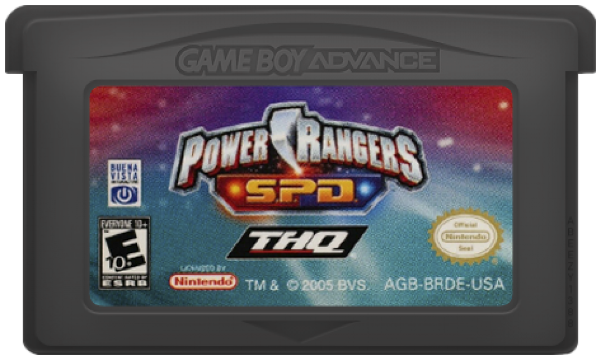 Power Rangers SPD for Game Boy Advance, cartridge for an action platformer video game with side-scrolling combat, character abilities, mission-based gameplay, and team-based challenges