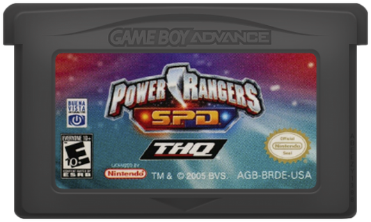 Power Rangers SPD for Game Boy Advance, cartridge for an action platformer video game with side-scrolling combat, character abilities, mission-based gameplay, and team-based challenges
