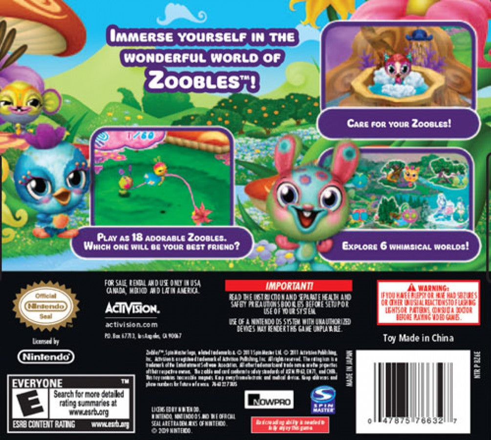 Zoobles! Spring to Life! for Nintendo DS with colorful creature care and interactive adventure theme back cover