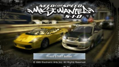 Need for Speed Most Wanted 5-1-0 title screen for Playstation Portable video game.