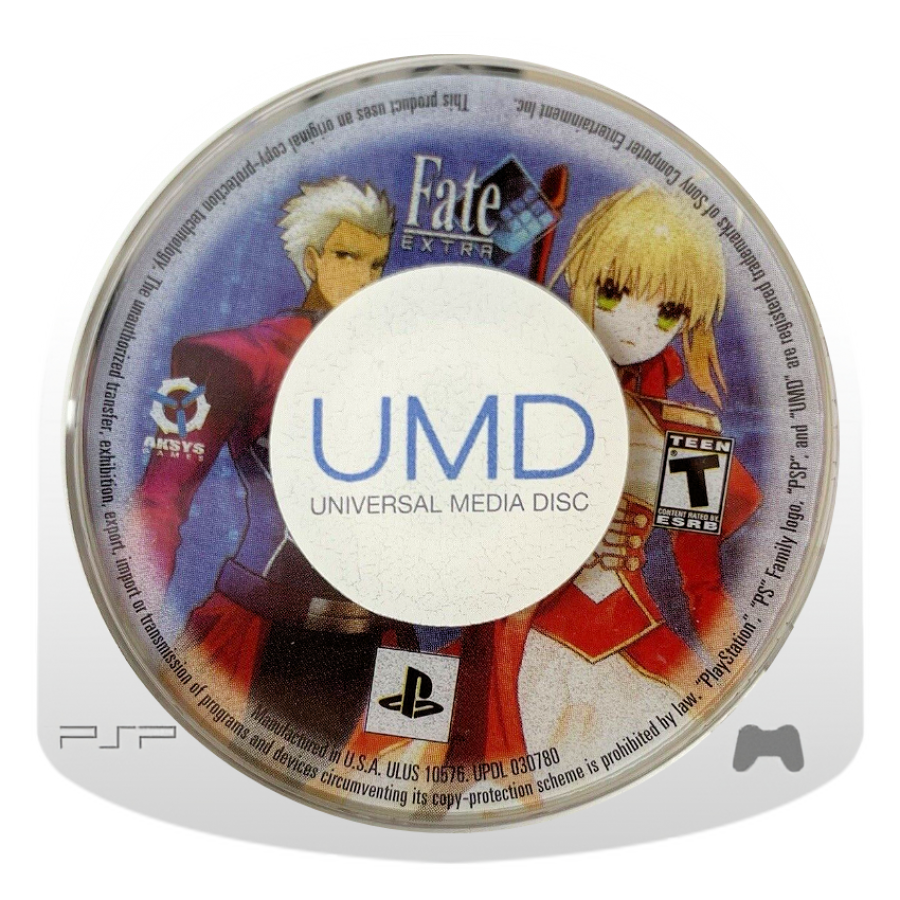 Fate/Extra PlayStation Portable PSP video game, turn-based RPG, strategy and dungeon exploration, handheld console title disc