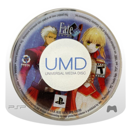 Fate/Extra PlayStation Portable PSP video game, turn-based RPG, strategy and dungeon exploration, handheld console title disc