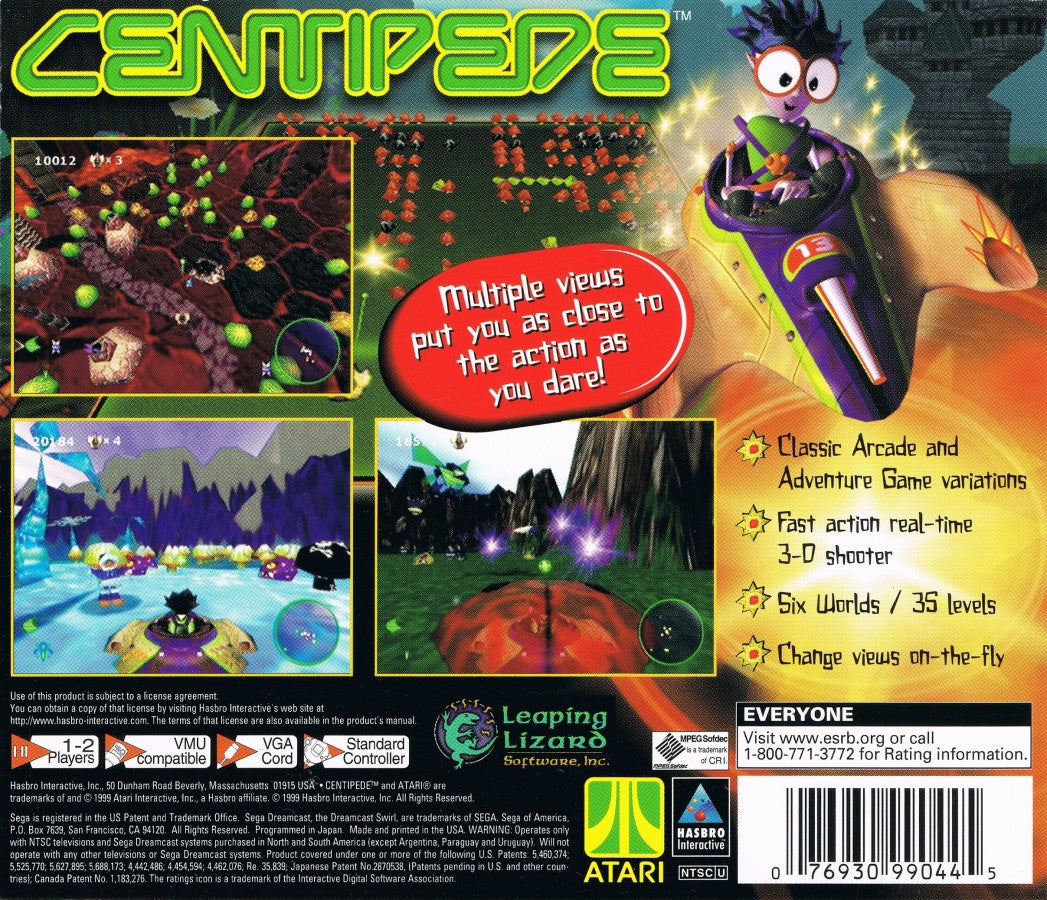 Centipede Sega Dreamcast for arcade shooter retro video game fans featuring fast paced insect blasting colorful arcade action precision shooting challenging levels classic Atari gameplay high score chasing collectible gaming appeal back of case