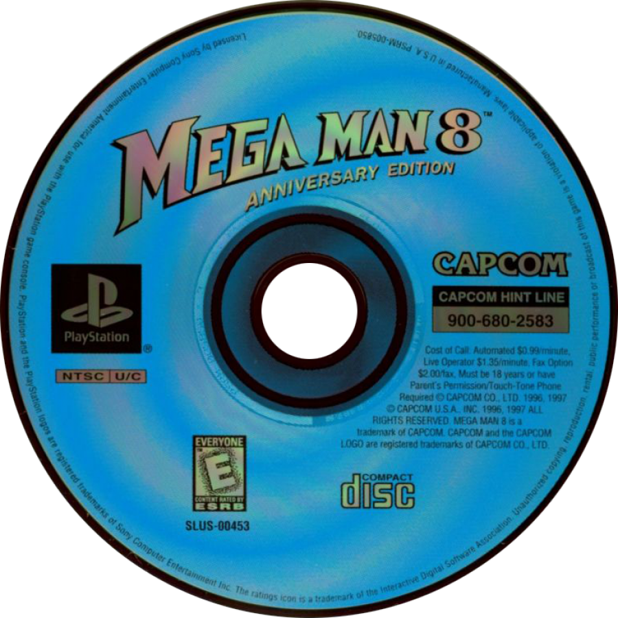 Retro Mega Man 8 Anniversary Collectors Edition inspired design featuring classic Capcom platformer action aesthetic vintage PlayStation era robot masters Dr Wily futuristic 2D side scrolling gameplay nostalgic blue bomber adventure disc