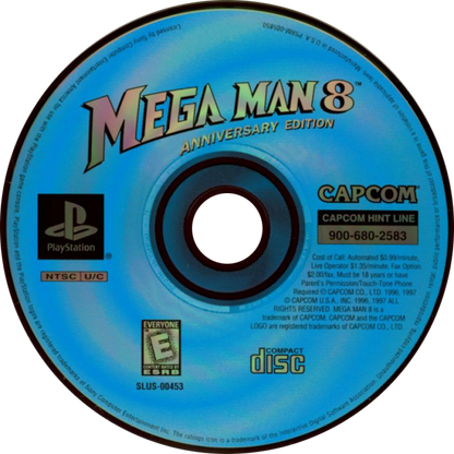 Retro Mega Man 8 Anniversary Collectors Edition inspired design featuring classic Capcom platformer action aesthetic vintage PlayStation era robot masters Dr Wily futuristic 2D side scrolling gameplay nostalgic blue bomber adventure disc
