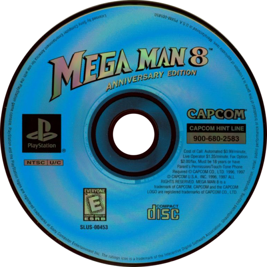 Retro Mega Man 8 Anniversary Collectors Edition inspired design featuring classic Capcom platformer action aesthetic vintage PlayStation era robot masters Dr Wily futuristic 2D side scrolling gameplay nostalgic blue bomber adventure disc