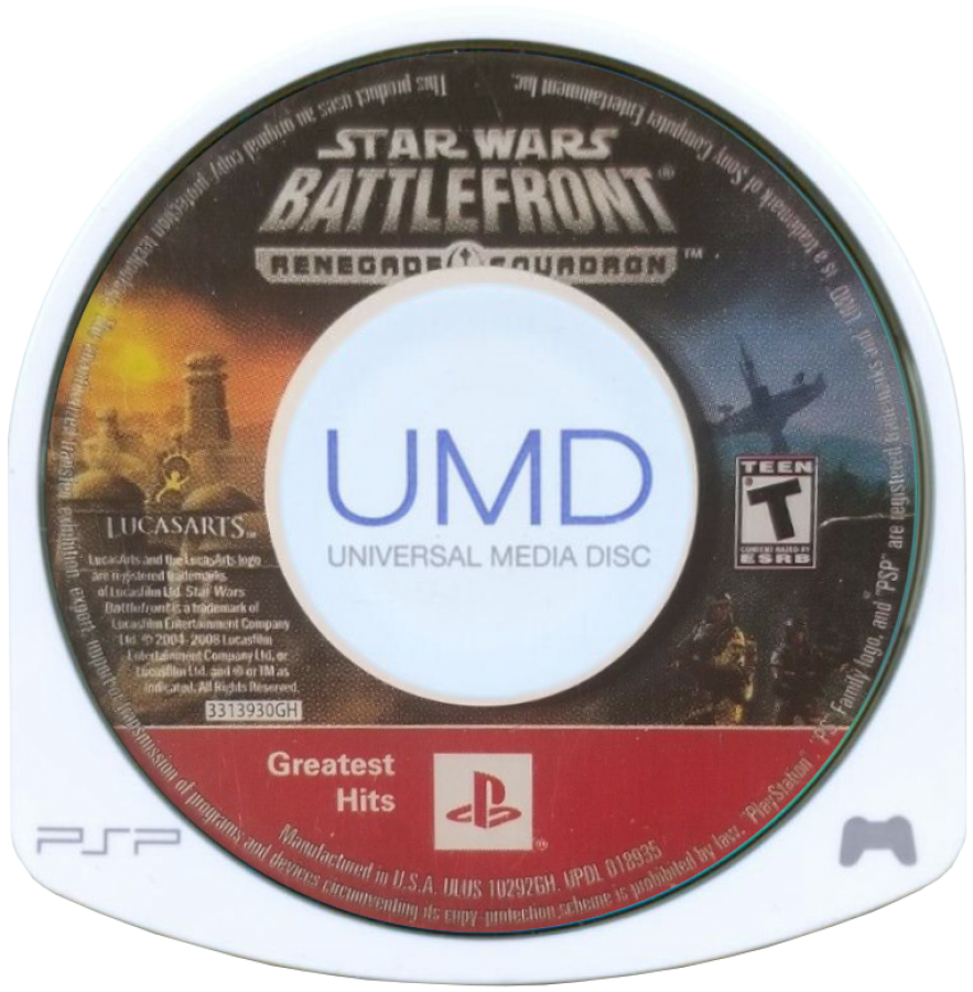 Star Wars Battlefront Renegade Squadron Greatest Hits for PlayStation Portable, cartridge for a third-person shooter video game with large-scale battles, customizable characters, multiplayer gameplay, and sci-fi combat action