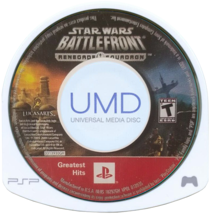 Star Wars Battlefront Renegade Squadron Greatest Hits for PlayStation Portable, cartridge for a third-person shooter video game with large-scale battles, customizable characters, multiplayer gameplay, and sci-fi combat action