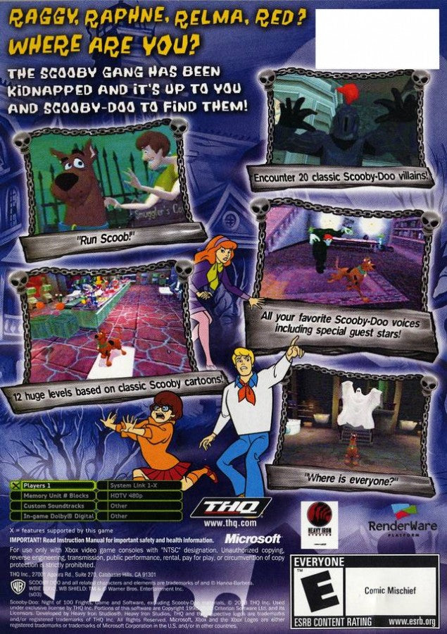 Scooby-Doo Night of 100 Frights Xbox featuring mystery adventure gameplay with classic cartoon characters back cover art