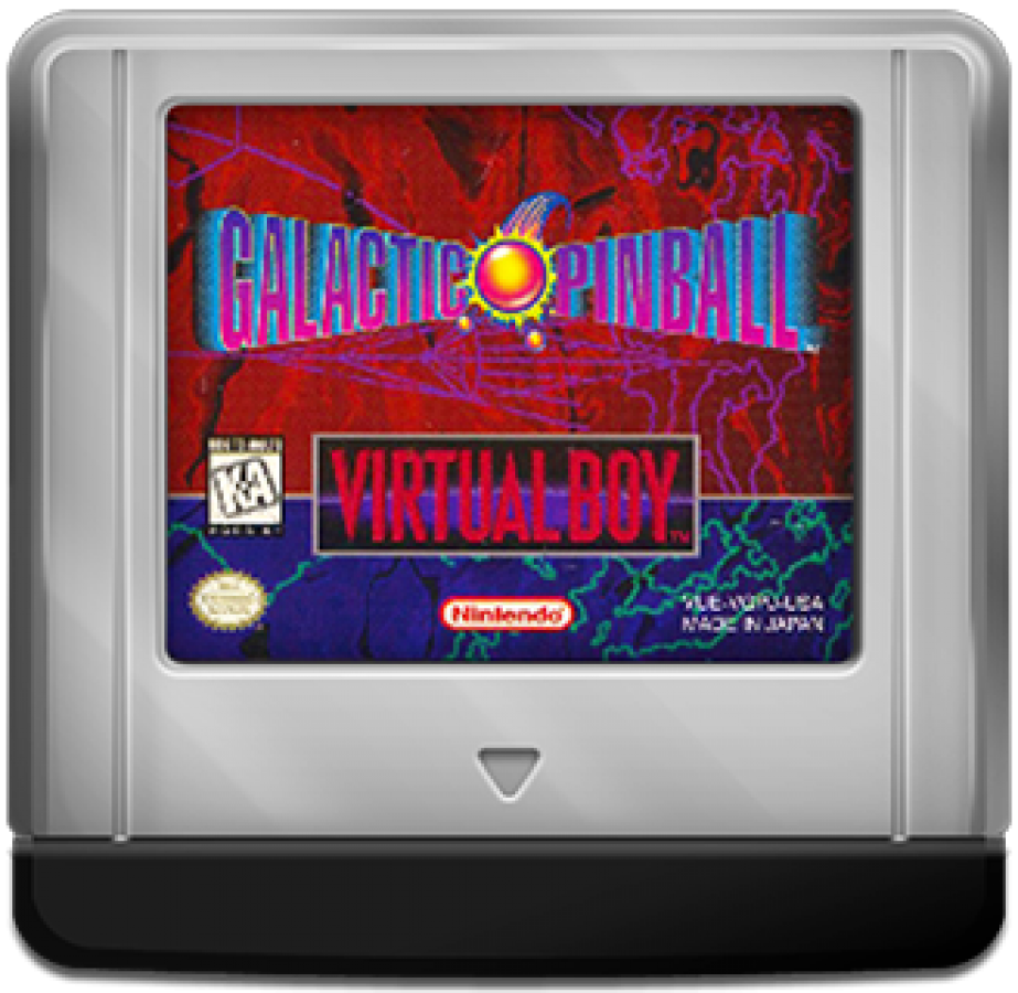 Galactic Pinball Virtual Boy video game, sci-fi themed pinball gameplay, classic Nintendo Virtual Boy title cartridge
