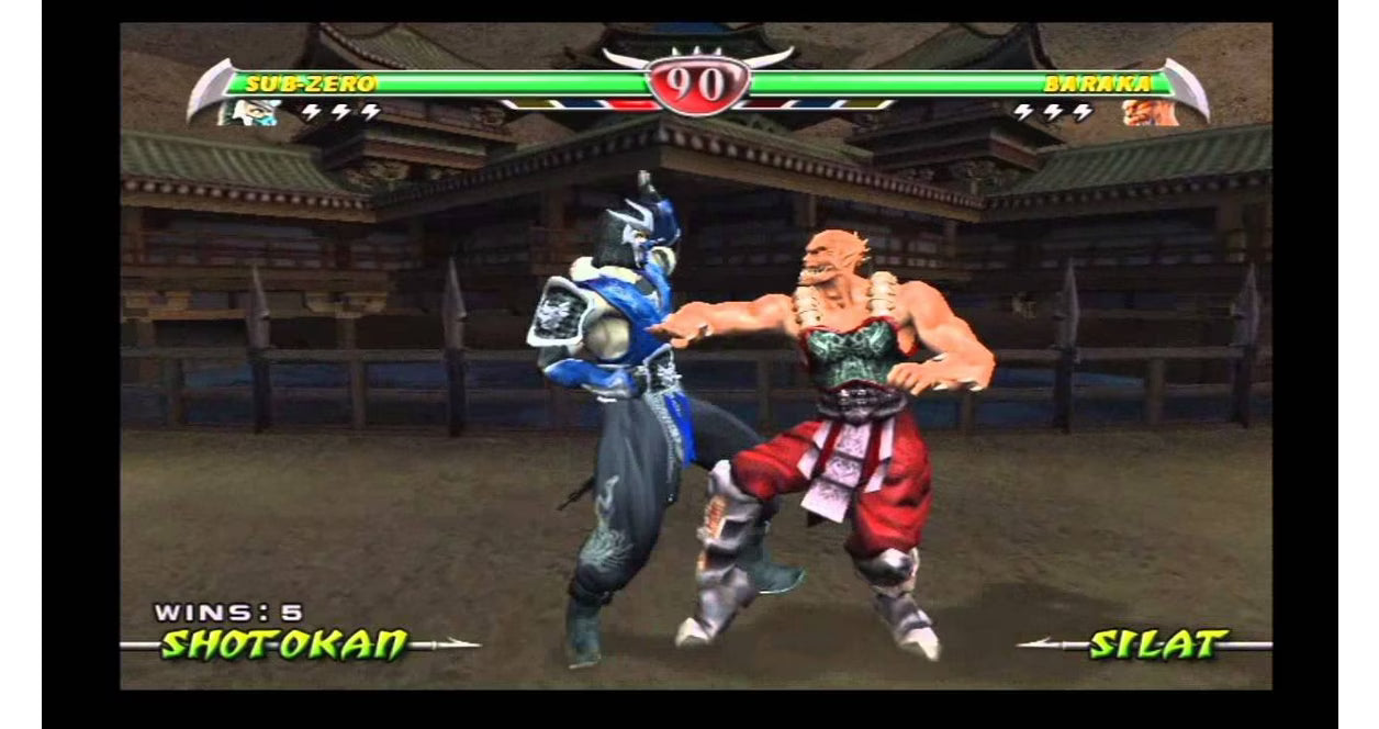 Mortal Kombat: Deception for Nintendo GameCube (GC) at Gamers INC, featuring the brutal and deep installment of the legendary fighting series that introduces the massive "Konquest" open-world RPG mode and innovative "Chess Kombat" and "Puzzle Kombat" mini-games, alongside a massive roster of warriors—including GameCube exclusive playable characters Goro and Shao Kahn—for the ultimate fatalities and weapon-based combat experience gameplay screenshot