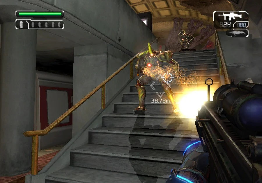The Conduit gameplay for Nintendo Wii game featuring first-person shooter action and sci-fi conspiracy gameplay