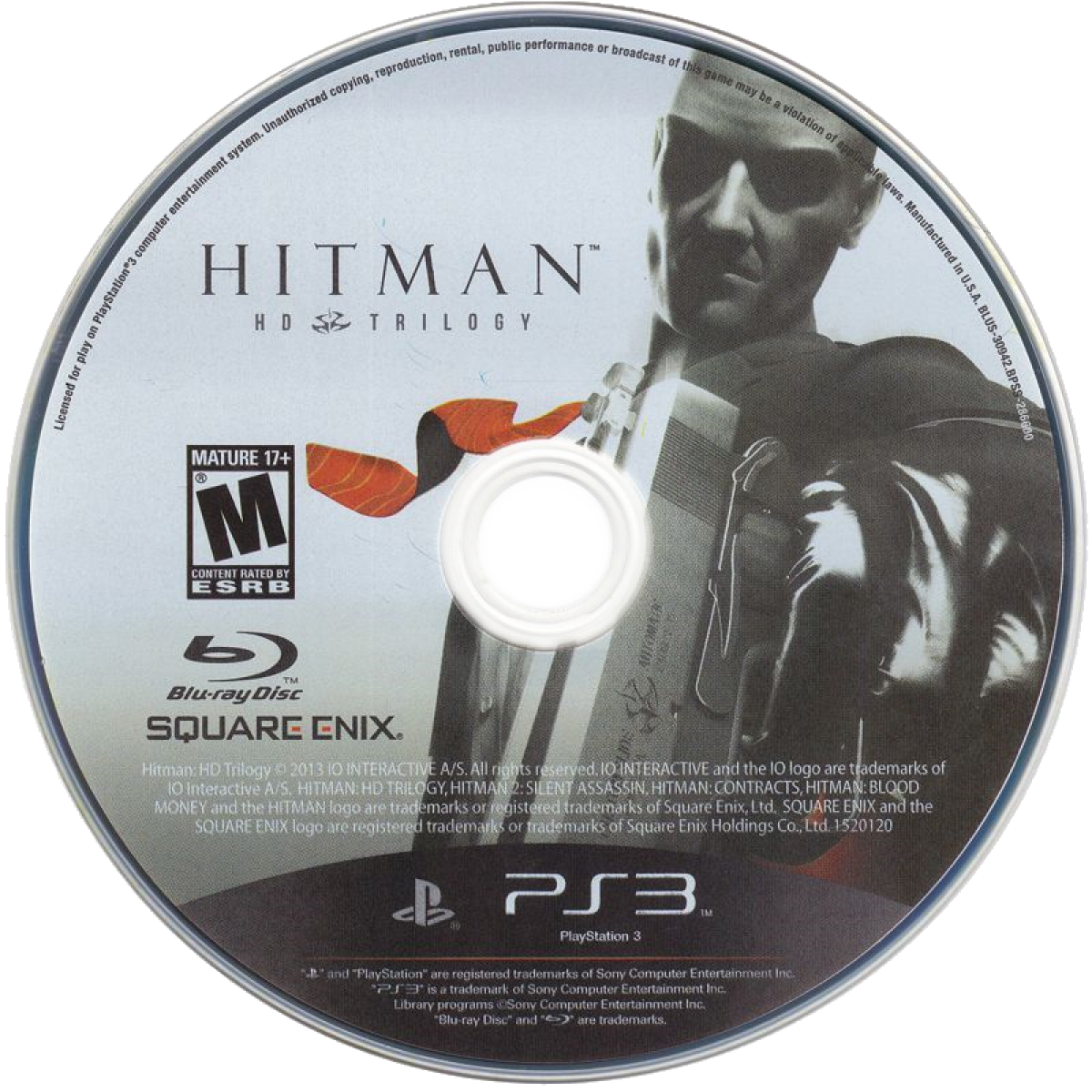 Hitman Trilogy HD PlayStation 3 PS3 video game collection, stealth action gameplay, Agent 47 missions, remastered classic Hitman titles disc art