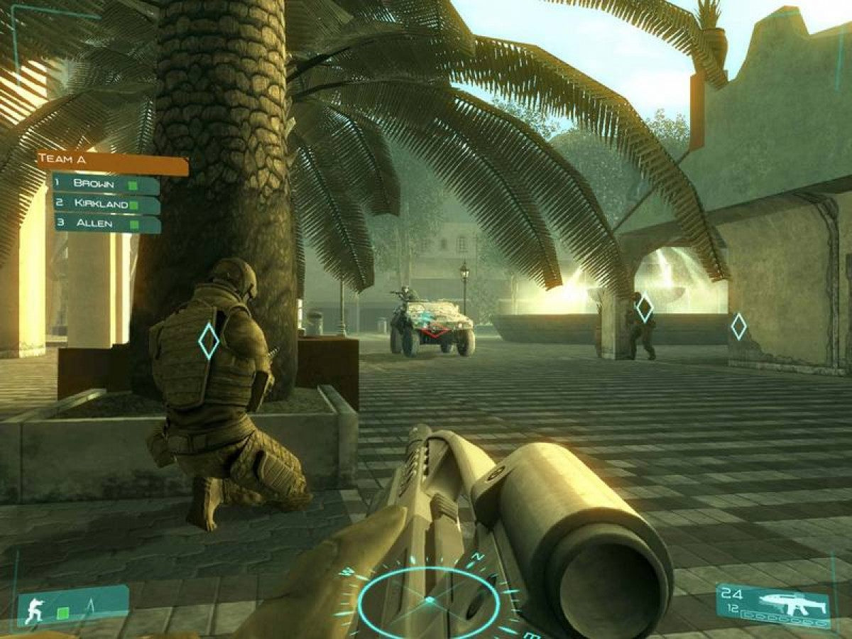 Tom Clancy's Ghost Recon: Advanced Warfighter for PlayStation 2 (PS2) featuring tactical third person shooting with squad commands and modern military gear in an urban combat campaign; plan your approach issue orders and complete objectives with Ghost Recon style realism on PS2 gameplay screenshot