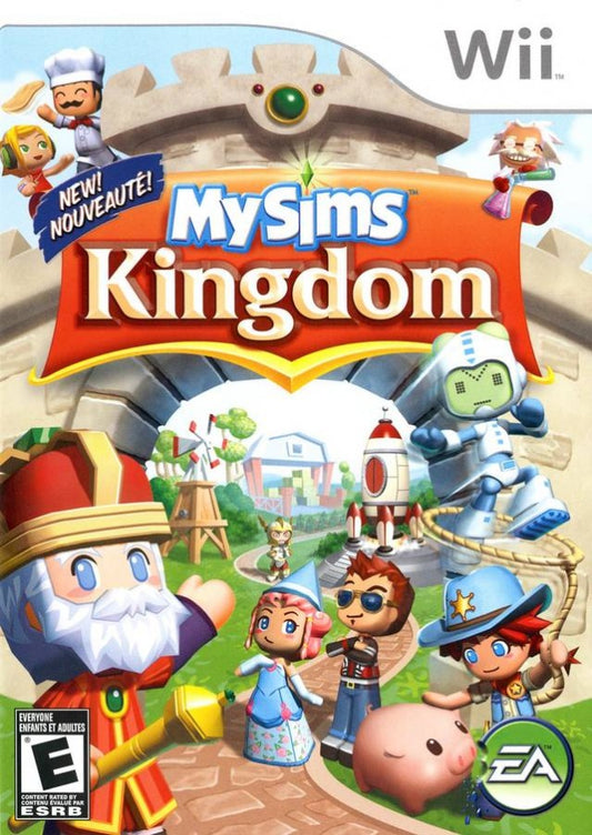 MySims: Kingdom for Nintendo Wii life simulation adventure game featuring building customization quests colorful characters creative sandbox style gameplay front cover 