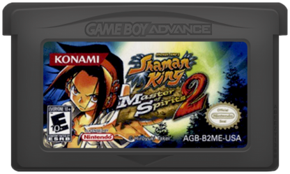 Shaman King Master of Spirits 2 for Game Boy Advance (GBA), cartridge for a retro video game featuring action platforming gameplay, spirit-based combat, anime-inspired storyline, character progression, and side-scrolling adventure