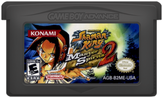 Shaman King Master of Spirits 2 for Game Boy Advance (GBA), cartridge for a retro video game featuring action platforming gameplay, spirit-based combat, anime-inspired storyline, character progression, and side-scrolling adventure