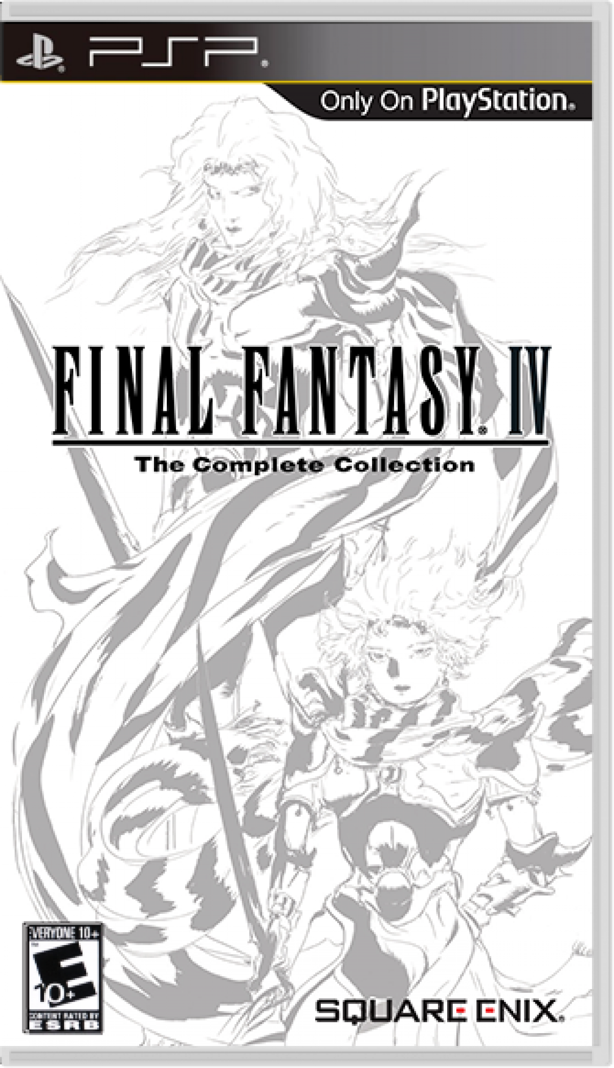 LFinal Fantasy IV The Complete Collection PlayStation Portable PSP inspired design featuring classic JRPG fantasy adventure aesthetic iconic heroes and villains epic crystal saga turn based combat beautifully enhanced visuals emotional storytelling and legendary role playing gameplay presentation front cover